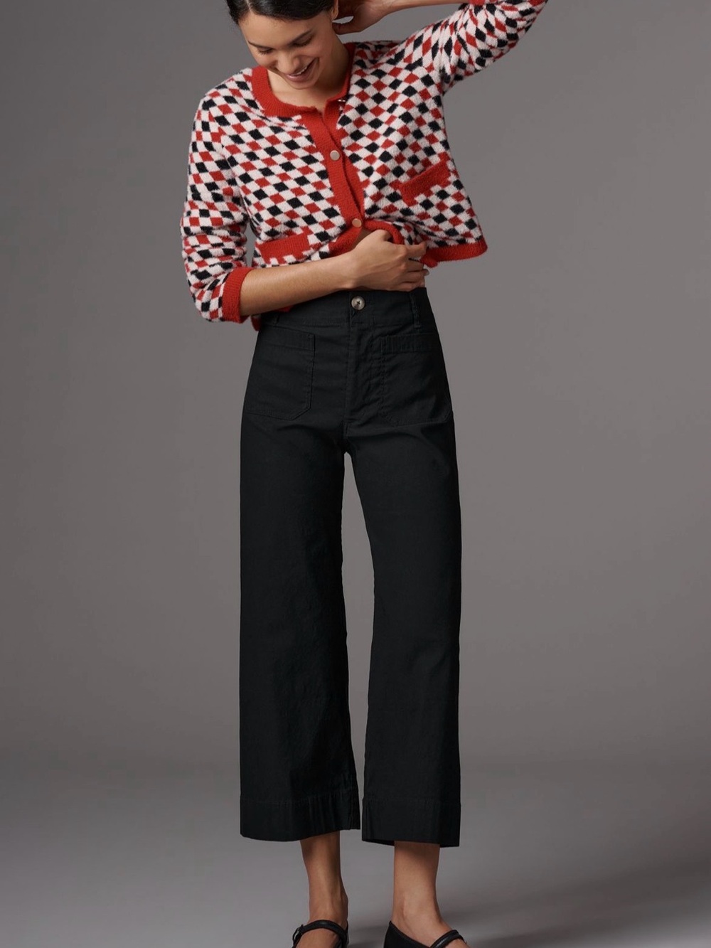 Anthropologie Maeve Magic Fabric Colette Black Cropped Wide-Leg Jeans